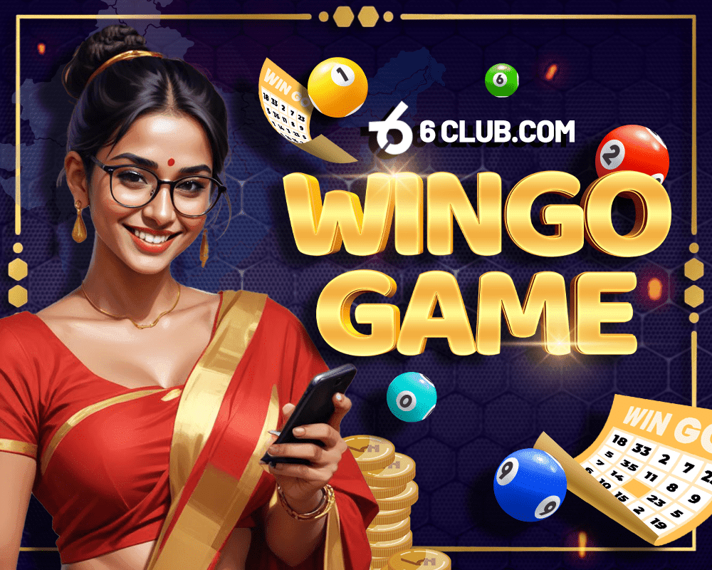 6Club Wingo Game with smiling Indian woman holding a smartphone and game elements.